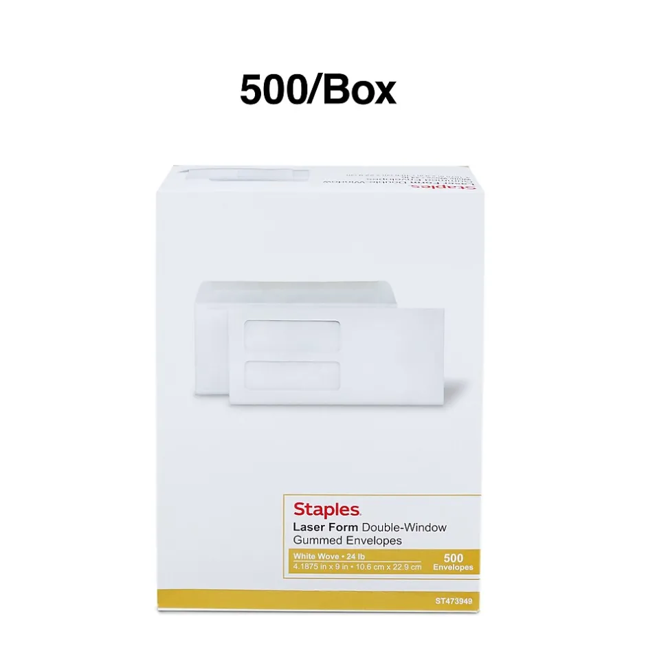 Staples Laser Forms Double Window Envelopes, Wove White, 500/Box (ST473949-CC)* Business