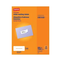 Staples Laser/Inkjet Address Labels, 1" x 2 5/8", White, 30 Labels/Sheet, 5 Boxes/Case (18063CT)* Address Labels