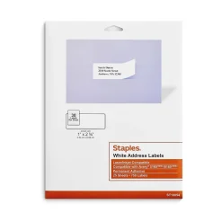 Staples Laser/Inkjet Address Labels, 1" x 2-5/8", White, 30 Labels/Sheet, 25 Sheets/Pack (ST18054-CC)* Shipping Labels