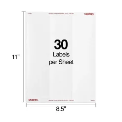 Staples Laser/Inkjet Address Labels, 1" x 2-5/8", White, 30 Labels/Sheet, 100 Sheets/Pack (ST18057-CC)* Shipping Labels