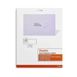 Staples Laser/Inkjet Address Labels, 1" x 2 5/8", Clear, 30 Labels/Sheet, 10 Sheets/Pack, 300 Labels/Box (18086) New