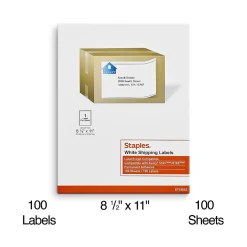 Staples Laser/Inkjet Shipping Labels, 8 1/2