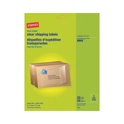 Staples Laser/Inkjet Shipping Labels, 8-1/2" x 11", Clear, 1 Label/Sheet, 25 Sheets/Pack (18091-CC)* Shipping Labels