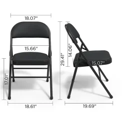 New Luxura Faux Leather Folding Chair, Black, 4/Pack (51504) Folding & Stacking