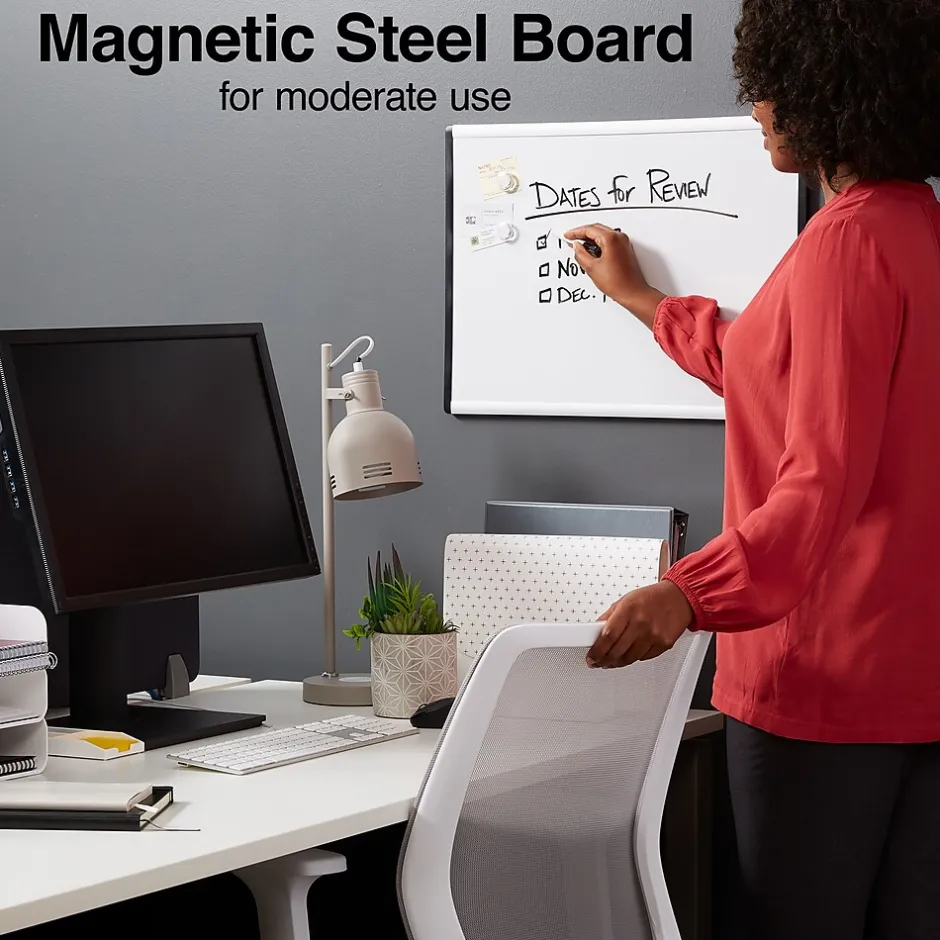 Hot Magnetic Steel Dry-Erase Whiteboard, Silver/Black, 1.5' x 2' (52484/28213) Dry Erase