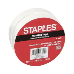 Staples Masking Tape, 0.94" x 60 yds., Natural, 4/Pack, 12 Packs/Case (468413-CC)* Masking Tape