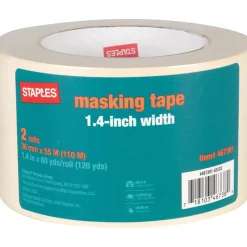 Staples Masking Tape, 1.4"W x 60 yrds, Natural, 2 Roll/Pk (467381)* Masking Tape