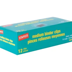 Staples Medium Binder Clips, 0.63" Capacity, Black, 12 Clips/Pack (15351) Best