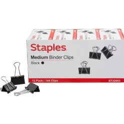 Staples Medium Binder Clips, 0.63" Capacity, Black, 144 Clips/Pack (ST32003/32003) Outlet