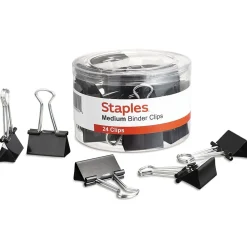 Staples Medium Binder Clips, 0.63" Capacity, Black, 24 Clips/Pack (ST10668/10668) Clearance