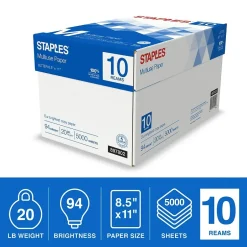 Sale Multiuse Copy Paper, 8.5" x 11", 20 lbs., 94 Brightness, 500 Sheets/Ream, 10 Reams/Carton (20472) Copy Paper