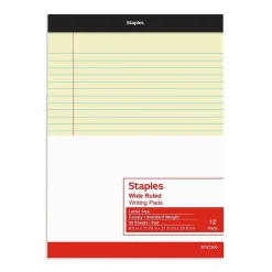 Staples ® Notepad, 8.5" x 11.75", Wide Ruled, Canary, 50 Sheets/Pad, 72 Pads/Carton (SBG26839CT) Online