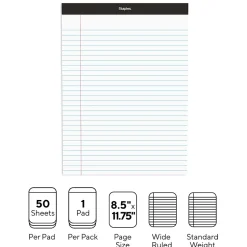 Staples Notepad, 8.5" x 11.75", Wide, White, 50 Sheets/Pad (20499) Best