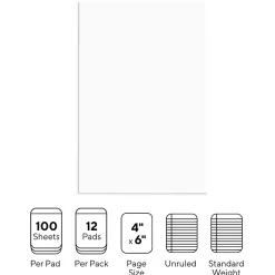Staples Notepads, 4" x 6", Unruled, White, 100 Sheets/Pad, Dozen Pads/Pack (ST57328) Online