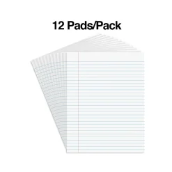 Staples Notepads, 8.5" x 11" (US letter), Wide Ruled, White, 50 Sheets/Pad, Dozen Pads/Pack (ST57334) Clearance