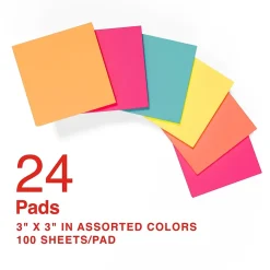 Discount Notes, 3" x 3", Pool Party Collection, 100 Sheet/Pad, 24 Pads/Pack (S-33BR24) Sticky Notes