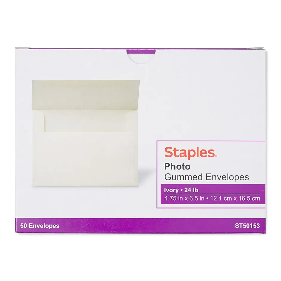 Staples Photo A6 Envelope, Ivory, 50/Box (763176S)* Business
