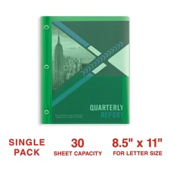 Staples 2-Pocket Plastic Presentation Folder with Fasteners, Green (ST26388-CC) Clearance