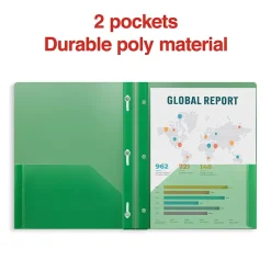 Staples 2-Pocket Plastic Presentation Folder with Fasteners, Green (ST26388-CC) Clearance