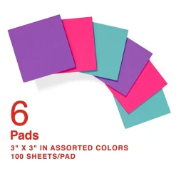 Best ® Pop-up Notes, 3" x 3", Berry Blast Collection, 100 Sheet/Pad, 6 Pads/Pack (S33BOP6/52558) Sticky Notes