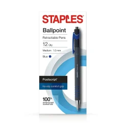 Staples Postscript Retractable Ballpoint Pens, Medium Point, Blue Ink, Dozen (18263) Best