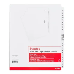 Staples Premium Collated Legal Divider with 26-50/Table of Contents Tab Set (11372) Hot