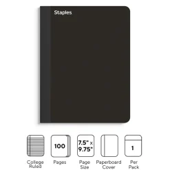 Staples Premium Composition Notebook, 7.5" x 9.75", 100 College Ruled Sheets, Black (TR58342) Discount
