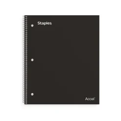 Staples Premium Poly 1-Subject Notebook, 8" x 10.5", Wide Ruled, 100 Sheets, (TR20956) Black Clearance