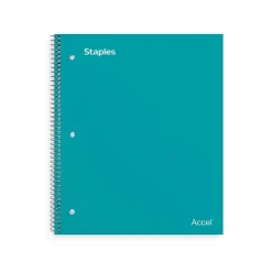 Staples Premium Poly 1-Subject Notebook, 8" x 10.5", Wide Ruled, 100 Sheets, (TR20961) Teal Outlet