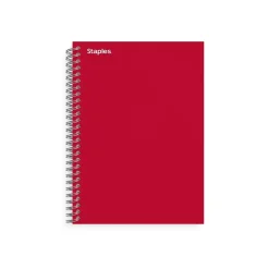 Staples Premium 1-Subject Notebook, 4.38" x 7", College Ruled, 80 Sheets, Red (TR58349)
