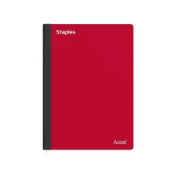 Staples Premium 2-Subject Notebook, 6" x 9.5", College Ruled, 100 Sheets, (TR58327) Red Clearance