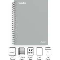 Staples Premium 1-Subject Notebook, 3.5" x 5.5", College Ruled, (TR58291) Gray Hot