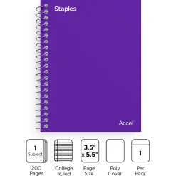 Staples Premium 1-Subject Notebook, 3.5" x 5.5", College Ruled, 200 Sheets, (ST58290D) Purple Discount