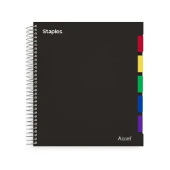 Staples Premium 5-Subject Subject Notebook, 8.5" x 11", College Ruled, 150 Sheets, Black (ST24430D)