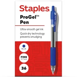 Staples ProGel™ Retractable Gel Pen, Fine Point, 0.7mm, Blue Ink, 36/Pack (ST62108) Sale
