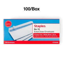 Staples QuickStrip EasyClose Self Seal Security Tinted #10 Business Envelopes, 4 1/8