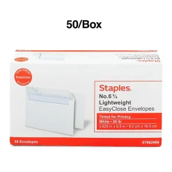 Staples QuickStrip EasyClose Self Seal Security Tinted #6 3/4 Business Envelopes, 3 5/8