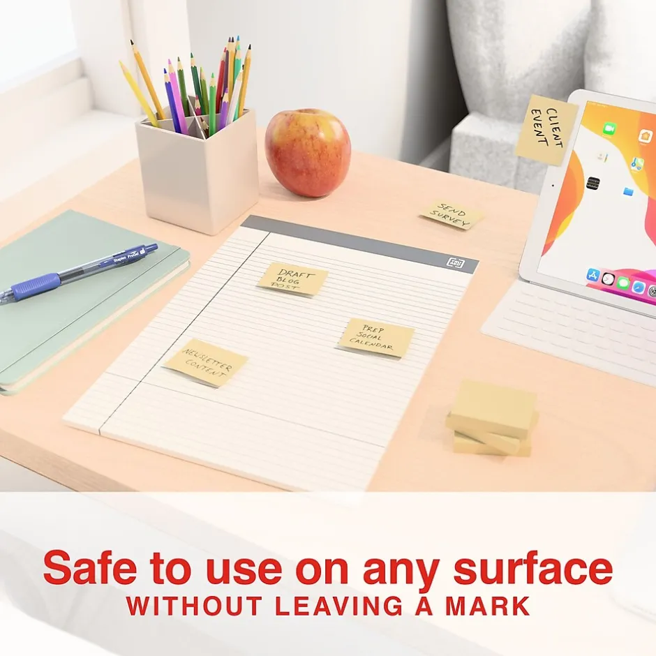 Best Recycled Notes, 1 3/8" x 1 7/8", Sunshine Collection, 100 Sheet/Pad, 12 Pads/Pack (S152YR/1252554) Sticky Notes