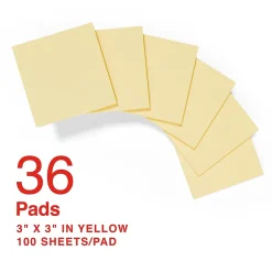 Outlet Recycled Notes, 3" x 3", Sunshine Collection, 100 Sheet/Pad, 36 Pads/Pack (S-33YR36) Sticky Notes