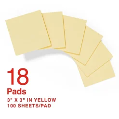 Hot Recycled Notes, 3" x 3", Sunshine Collection, 100 Sheet/Pad, 18 Pads/Pack (S-33YR18/52569) Sticky Notes