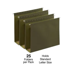 Staples Reinforced Box-Bottom Hanging File Folders, 3" Expansion, 1/5-Cut Tab, Letter Size, Standard Green, 25/Box Online