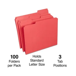 Staples Reinforced File Folders, 1/3-Cut Tab, Letter Size, , 100/Box (ST508978-CC) Red New