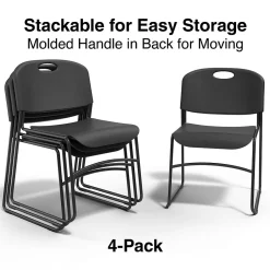 Discount Resin Stacking Chair, Black, 4/Pack (51475) Folding & Stacking