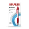 Staples Retractable Ballpoint Pens, Fine Point, Red Ink, Dozen (50787) Clearance