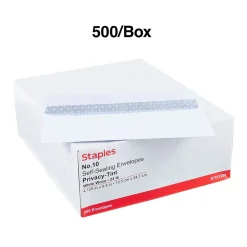 Staples Self Seal Self Seal Security Tinted #10 Business Envelopes, 4 1/8
