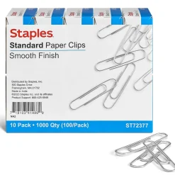 Staples Smooth Paper Clips, Silver, 100 Clips/Pack, 10/Pack(A7026607/72377) Hot
