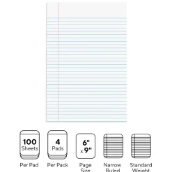 Staples ® Steno Pads, 6'' x 9'', Narrow Ruled, 100 Sheets/Pad, 4 Pads/Pack (28046) Sale