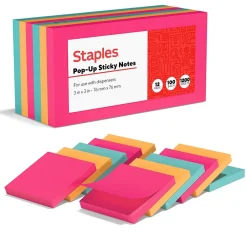 Hot Stickies Adhesive Notes, 3" x 3" Assorted Colors, 100 Sheets/Pad, 12 Pads/Pack (S-33BRP12/52568) Sticky Notes