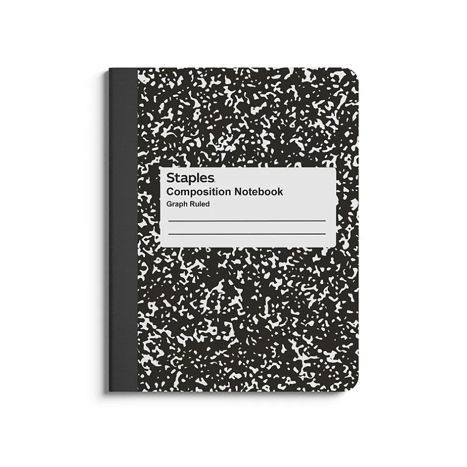 Staples 1-Subject Composition Notebook, 7.5" x 9.75", Graph Ruled, 80 Sheets, Black, 24/Carton (20075CT) New