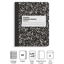 Staples 1-Subject Composition Notebooks, 3.25